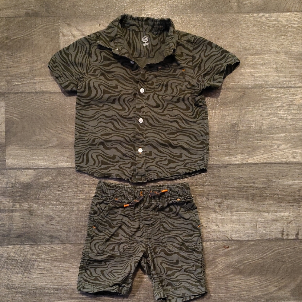 Wonder Nation Black Zebra Print Shirt and Shorts Set